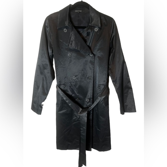 Eileen Fisher Jackets & Blazers - Eileen Fisher Dark Grey Satin Style Button Down Trench Coat Size S